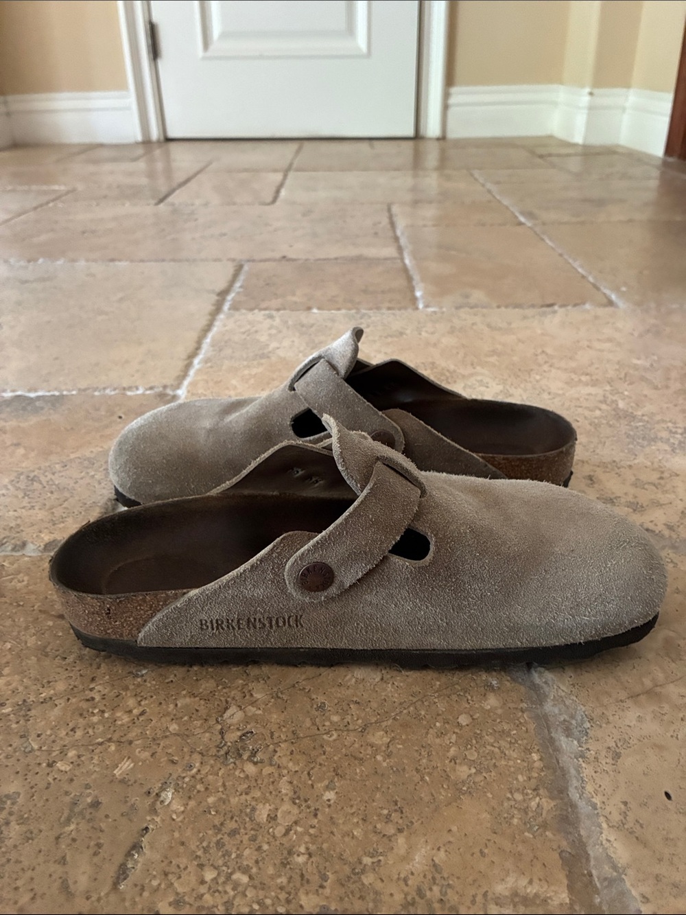 Birkenstock Suede Slip-On Clogs in Taupe size 37 in good condition